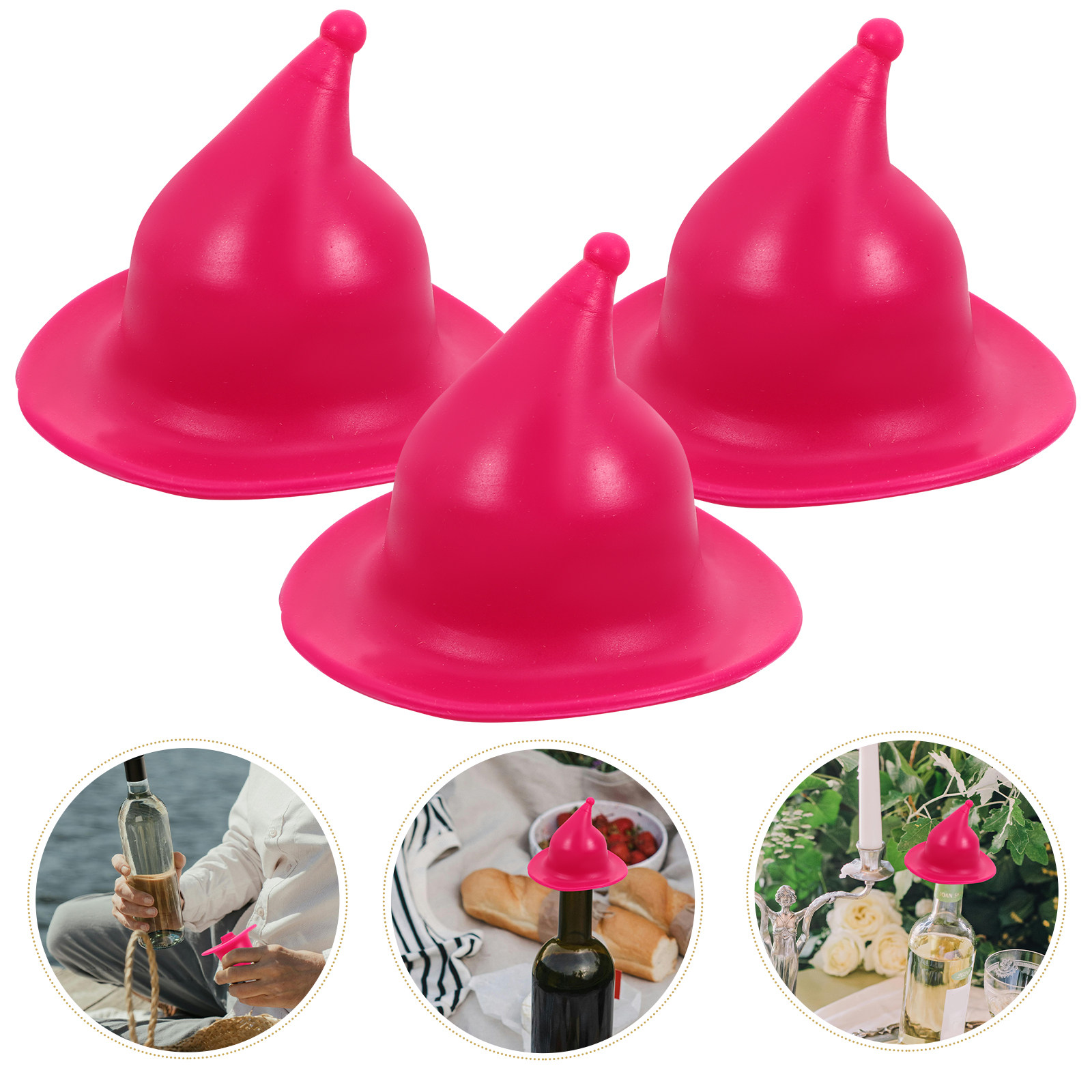 Wine Beer Hat - ワインボトル用シリコン製ストッパー4個入り。魔女の帽子型で、繰り返し使用でき、ワインやビールなどの飲料を密閉して保存するための装飾的な栓。