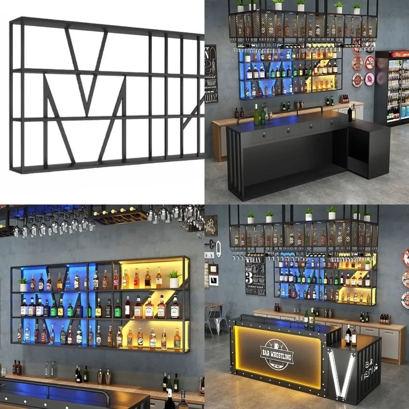 Wine & Beer Guayaquil - 壁掛け式錬鉄製ワインラック バーカウンターディスプレイスタンド 赤ワインボトル収納用 レストラン・家庭装飾用