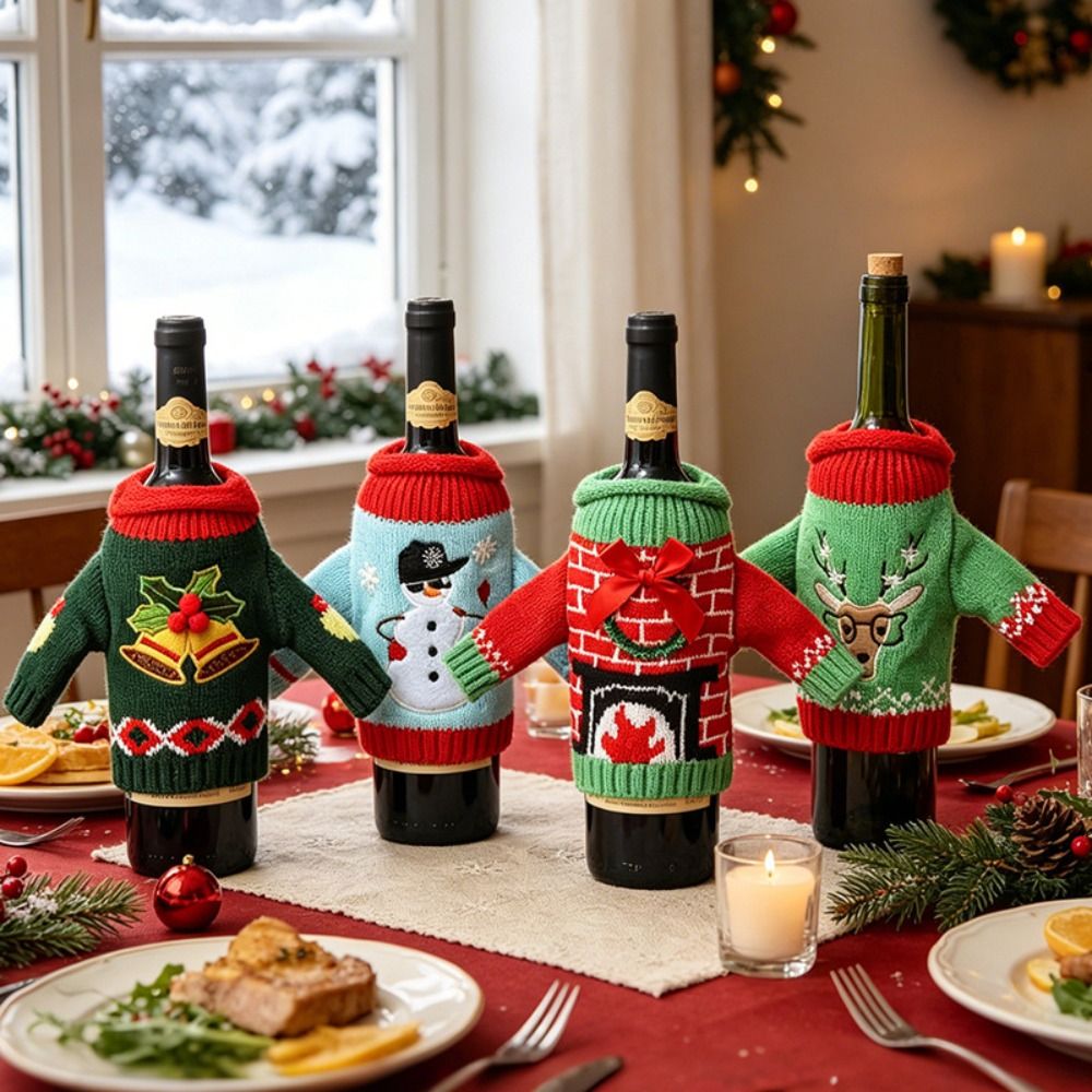エルク柄のワインボトルカバー。ミニサンタ帽付きで、繰り返し使 - Wine Beer Hat のレビューと価格