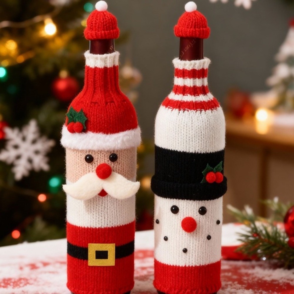ニット製ワインボトルカバー（エルク柄、ミニサンタ帽子付き）、 - Wine Beer Hat のレビューと価格