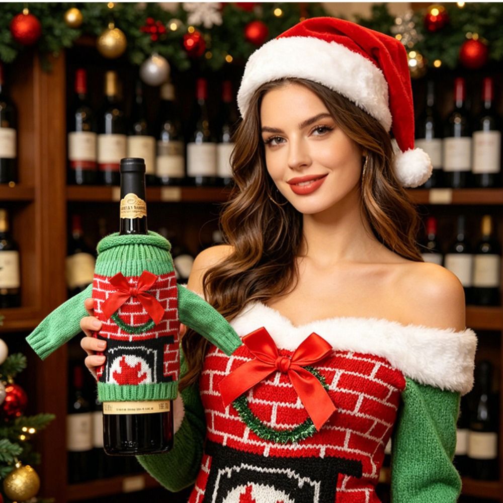 エルク柄のワインボトルカバー、雪の結晶模様の再利用可能なカバ - Wine Beer Hat のレビューと価格