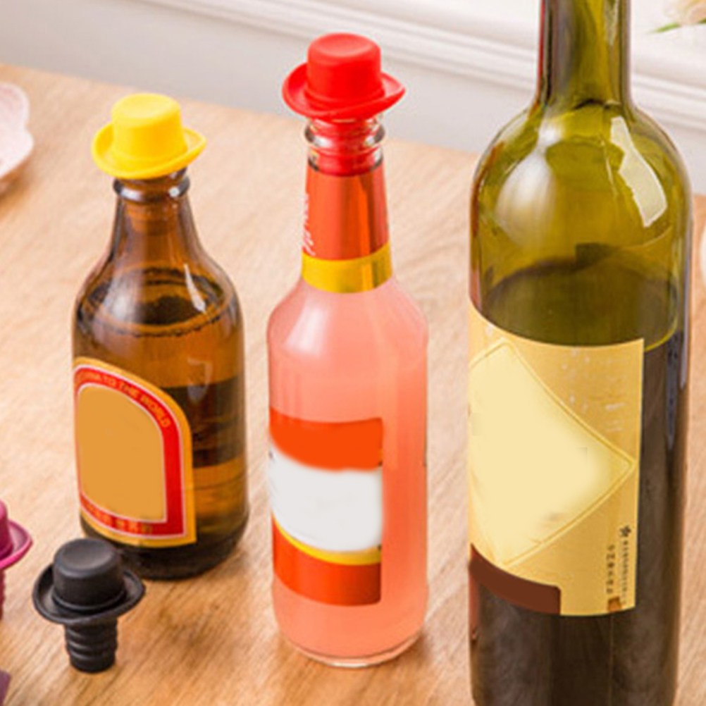 ワインボトル用シリコン製ストッパー4個入り。ユニークな帽子型 - Wine Beer Hat のレビューと価格
